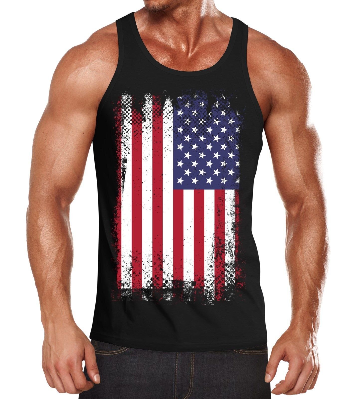 MoonWorks Tanktop Herren Tanktop Tank Top - Amerika USA Flagge - Body Fit MoonWorks® mit Print