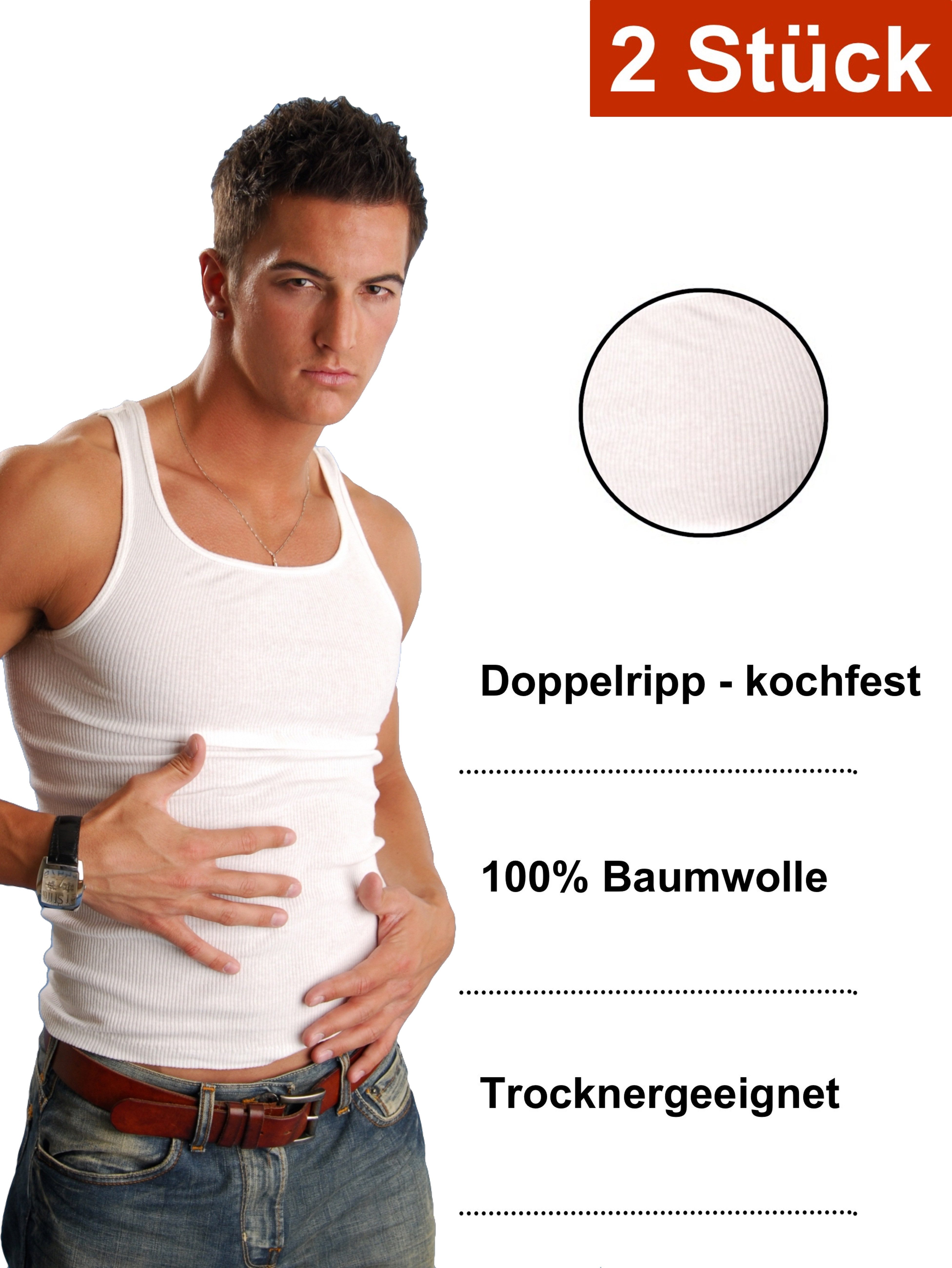 Unterhemd Geripptes Herren Unterhemd weiss Ripp-Top Doppelripp 100% Baumwolle