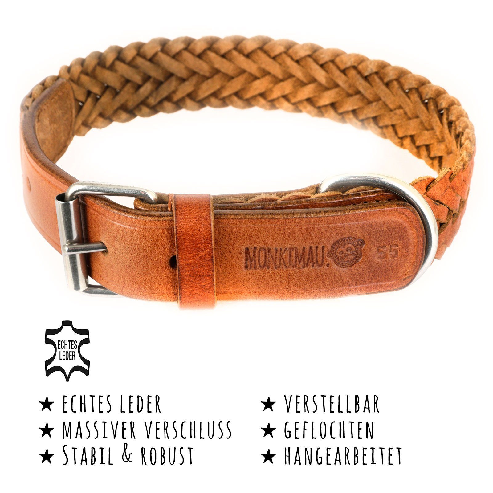 Monkimau Hunde-Halsband Hundehalsband aus Leder geflochten, Leder