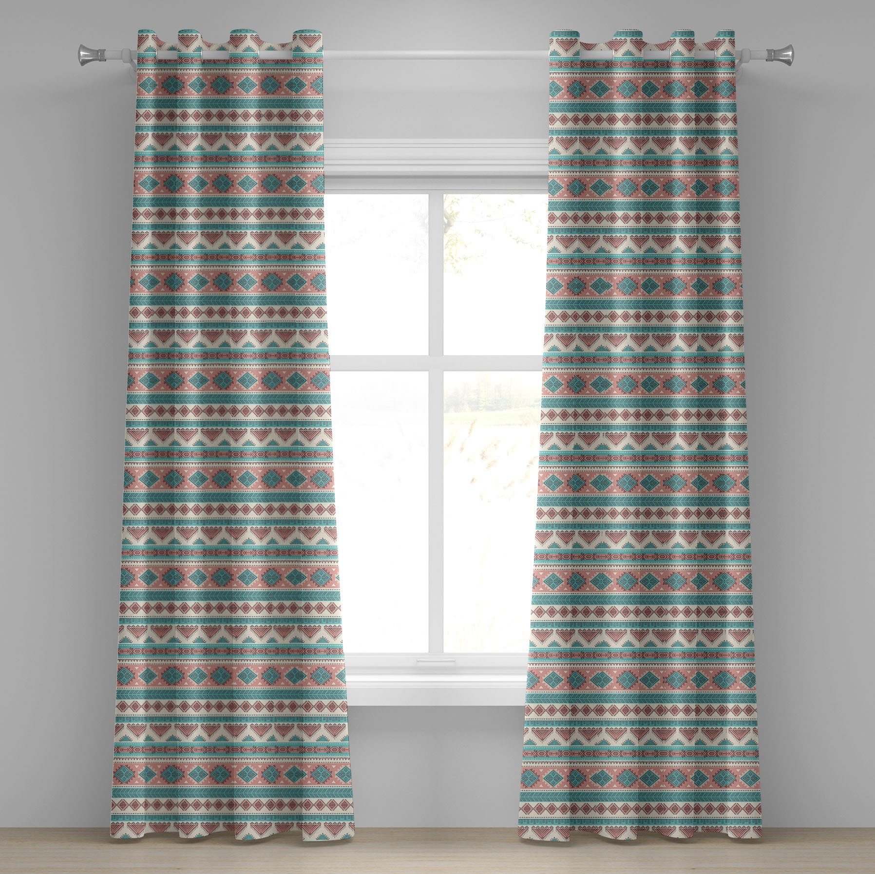 Gardine Dekorative 2-Panel-Fenstervorhänge für Schlafzimmer Wohnzimmer, Abakuhaus, Stammes Aztec Art Style | Fertiggardinen