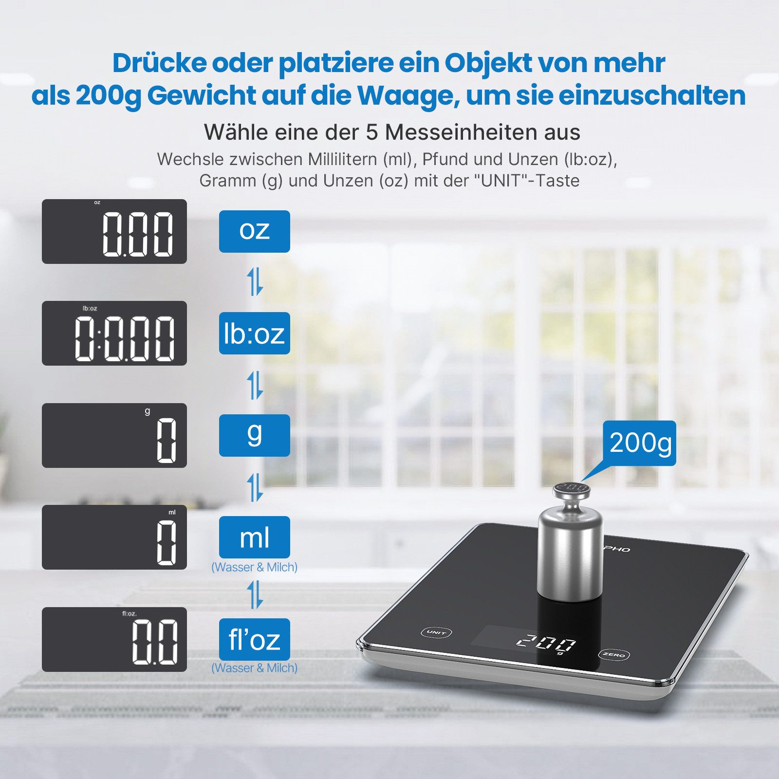 RENPHO Küchenwaage Calibra 1L Smart Nutrition Scale T001, Smarte Küchenwaage für präzise Ernährungstracking & Zielerreichung