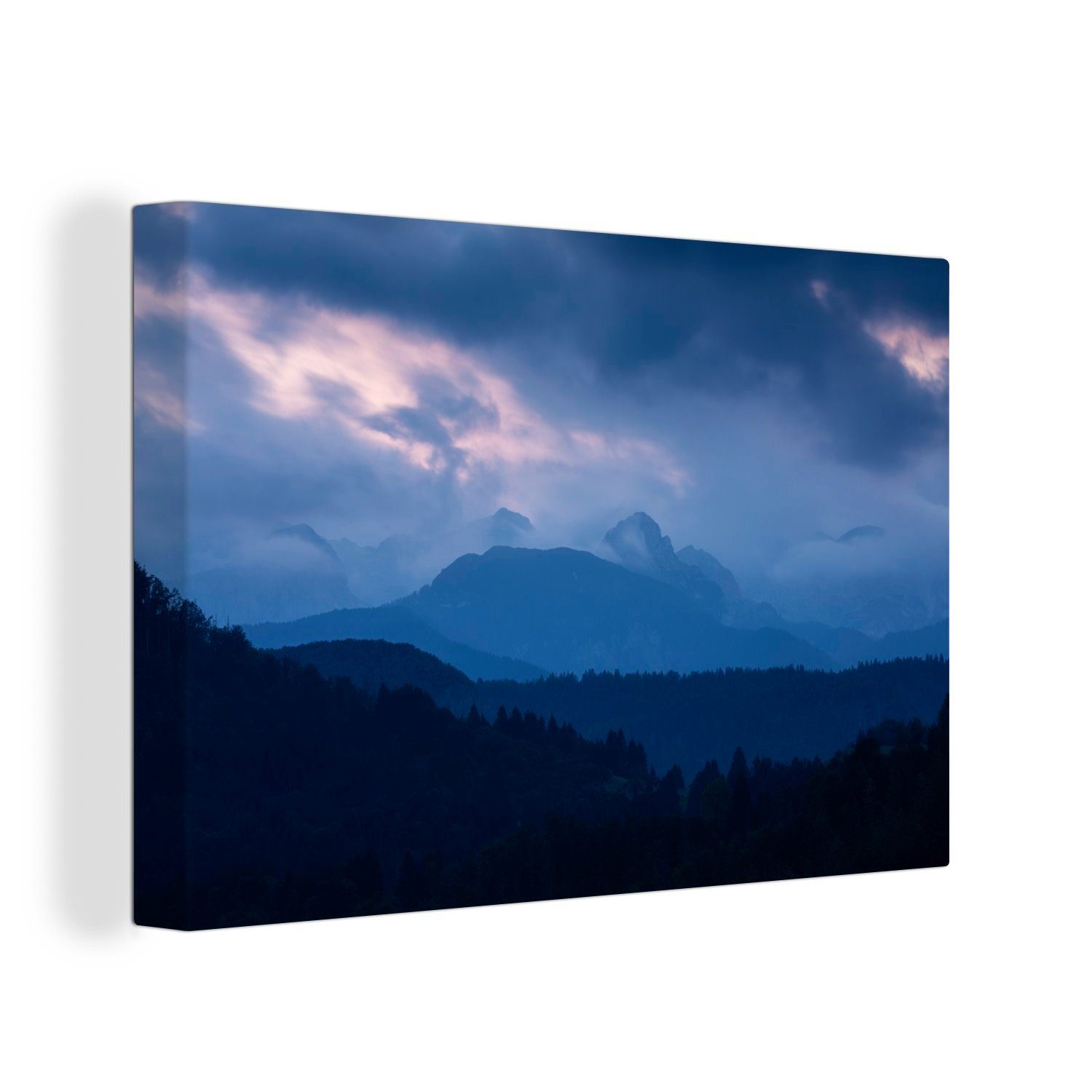 OneMillionCanvasses® Leinwandbild Dunkler Himmel über den Bergen im Triglav-Nationalpark in Slowenien, (1 St), Wandbild Leinwandbilder, Aufhängefertig, Wanddeko, 30x20 cm