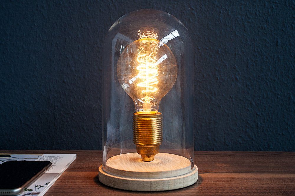 riess-ambiente Tischleuchte EDISON 22cm transparent/natur, ohne Leuchtmittel, Fuß aus Massivholz