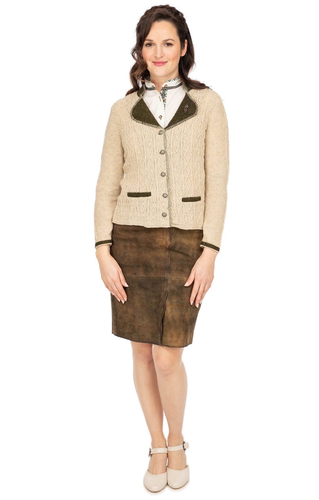 Strickjacke beige DA1016 Almsach Strickfleecejacke