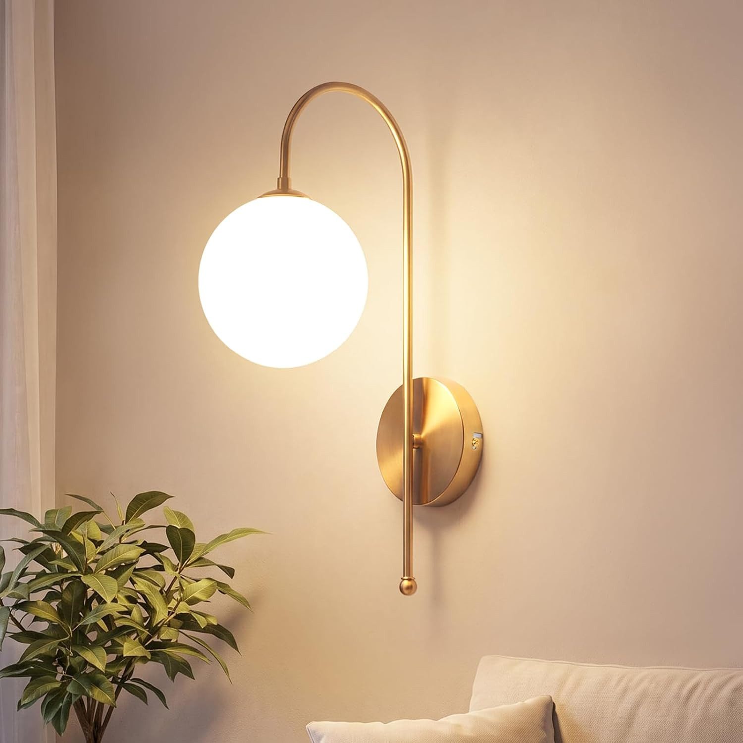ZMH Wandleuchte G9 Wandleuchte Gold Ø47 cm mit Glaskugel, ohne Leuchtmittel, ohne Leuchtmittel, G9-Fassung,Milchglas, goldfarben