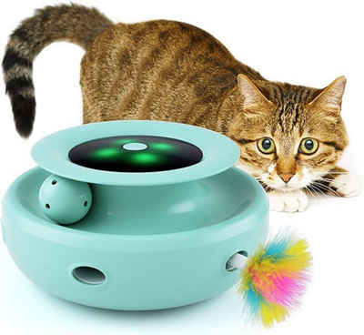 LA CUTE Katzen-Federwedel Interaktives Spielzeug für Katzen, zufällig drehbar, mit LED, Katzenspielzeug-Set Interaktives Katzenspielzeug mit Licht, Sound & Feder