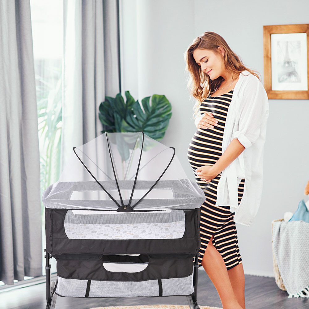 JEOBEST Beistellbett 3in1 Baby Beistellbett Reisebett Babybett Babywiege mit weich Matratze, 1 St. Höhenverstellung, mit Moskitonetz
