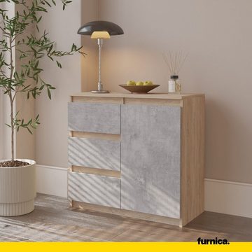 Furnica Kommode MIKEL, 3 Schubladen und 1 Tür - Sonoma Eiche H75cm B80cm T35cm (1 St)