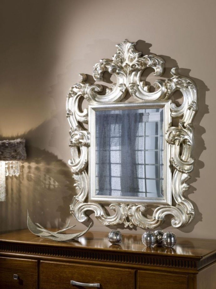 Made Verzierungen Padrino in - Antik Barock Qualität Italy Casa H. wunderschönen Prunkvoller Barockspiegel 86 Silber Luxus Stil - Luxus 114 Wandspiegel mit cm Spiegel 8 x - x