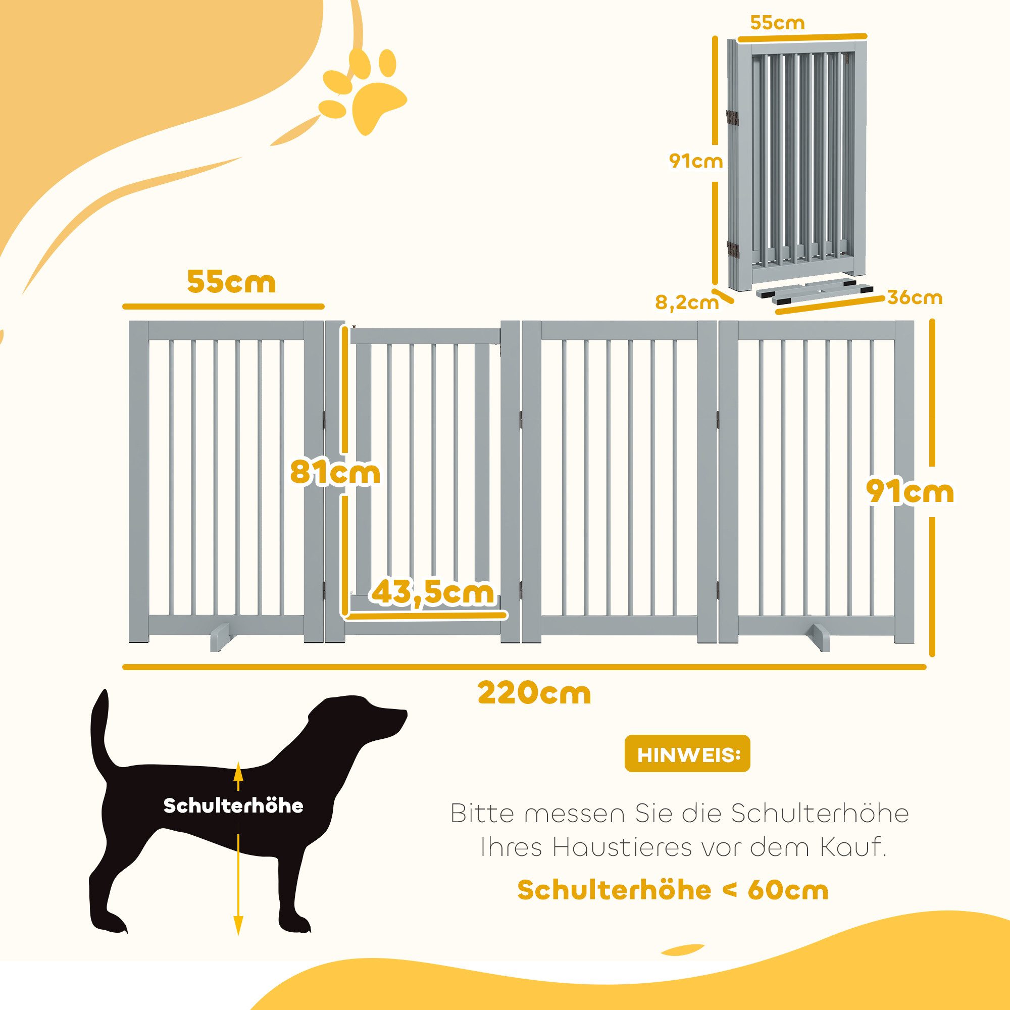 PawHut Hundegitter Schutzgitter für Haustier, Hundegitter (Schutzgitter, 1 St., Absperrgitter), für Küche, Flur, Treppe, Hellgrau