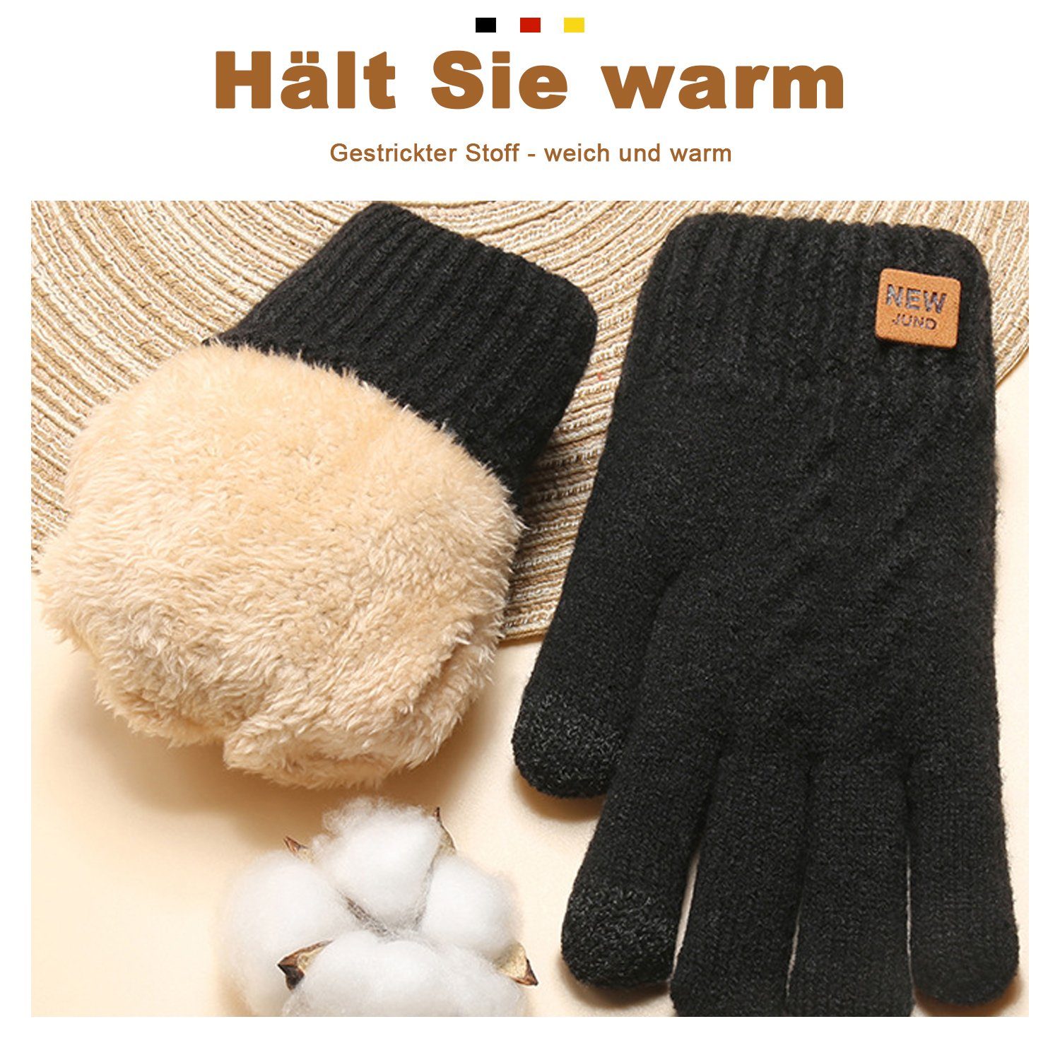 Warme Wollfutter Thinsulate Fleecehandschuhe Strickhandschuhe schwarz Winterhandschuhe,Damen MAGICSHE