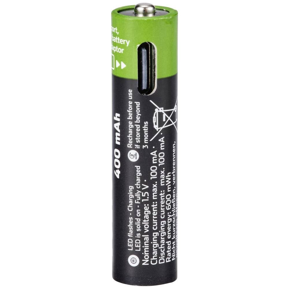 VOLTCRAFT Li-Ion USB-C® Akkus, AAA 1.5 V, 400 mAh ladbar per USB-C® VC-14491030 Akku, aufladbar über USB-C®