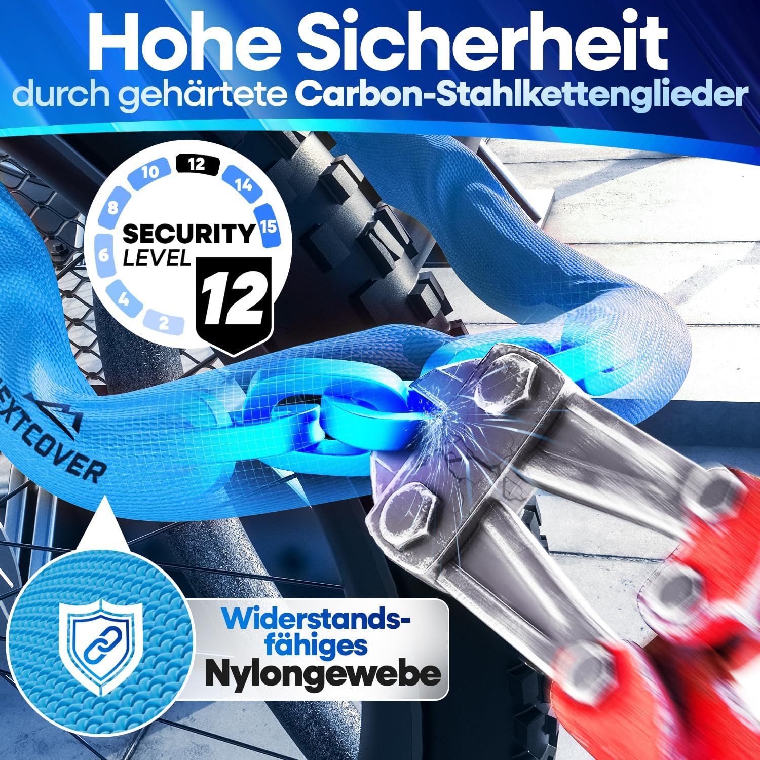 Nextcover Kettenschloss Fahrradschloss mit Zahlencode - Sicherheitsverschluss