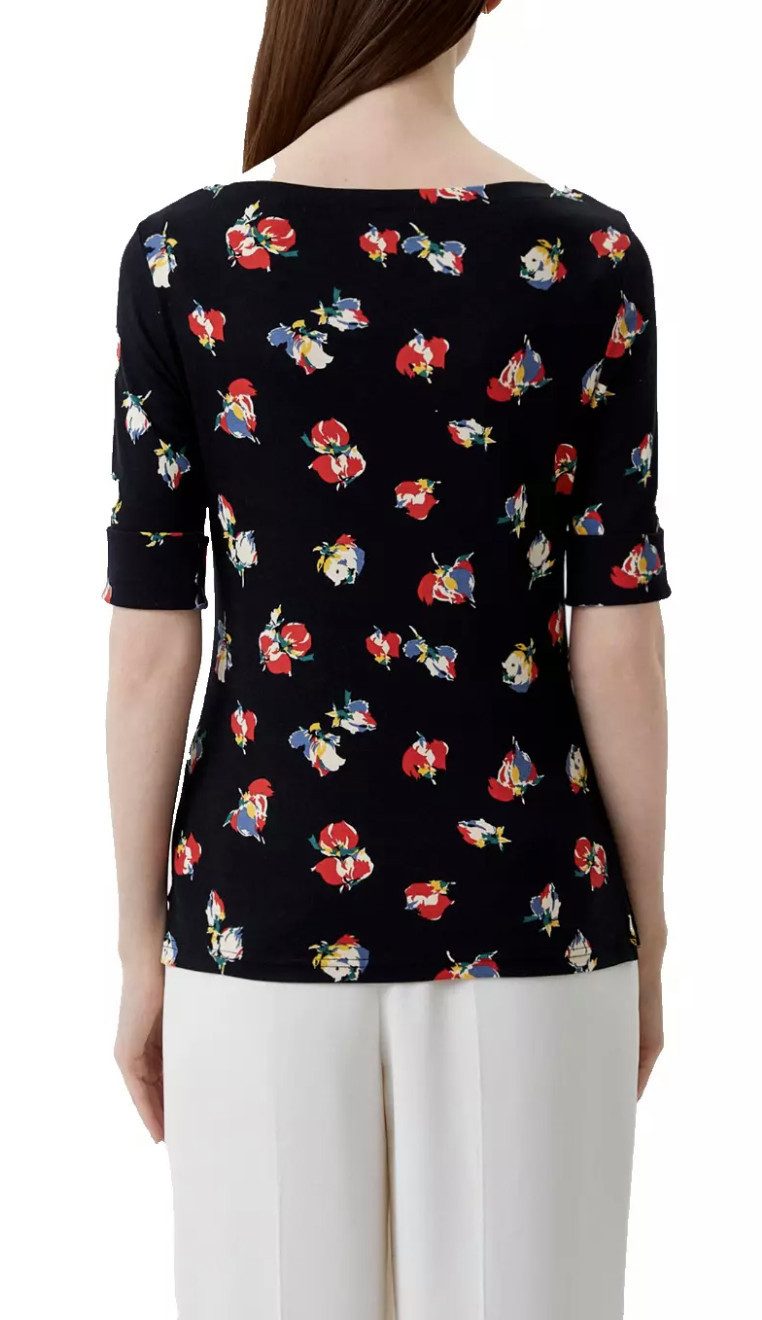 Lauren Ralph Lauren Blusentop U-Boot Ausschnitt Bluse Floral Print Shirt Slim Fit mit seitlichen Schlitzen, tailliert und hüftlang