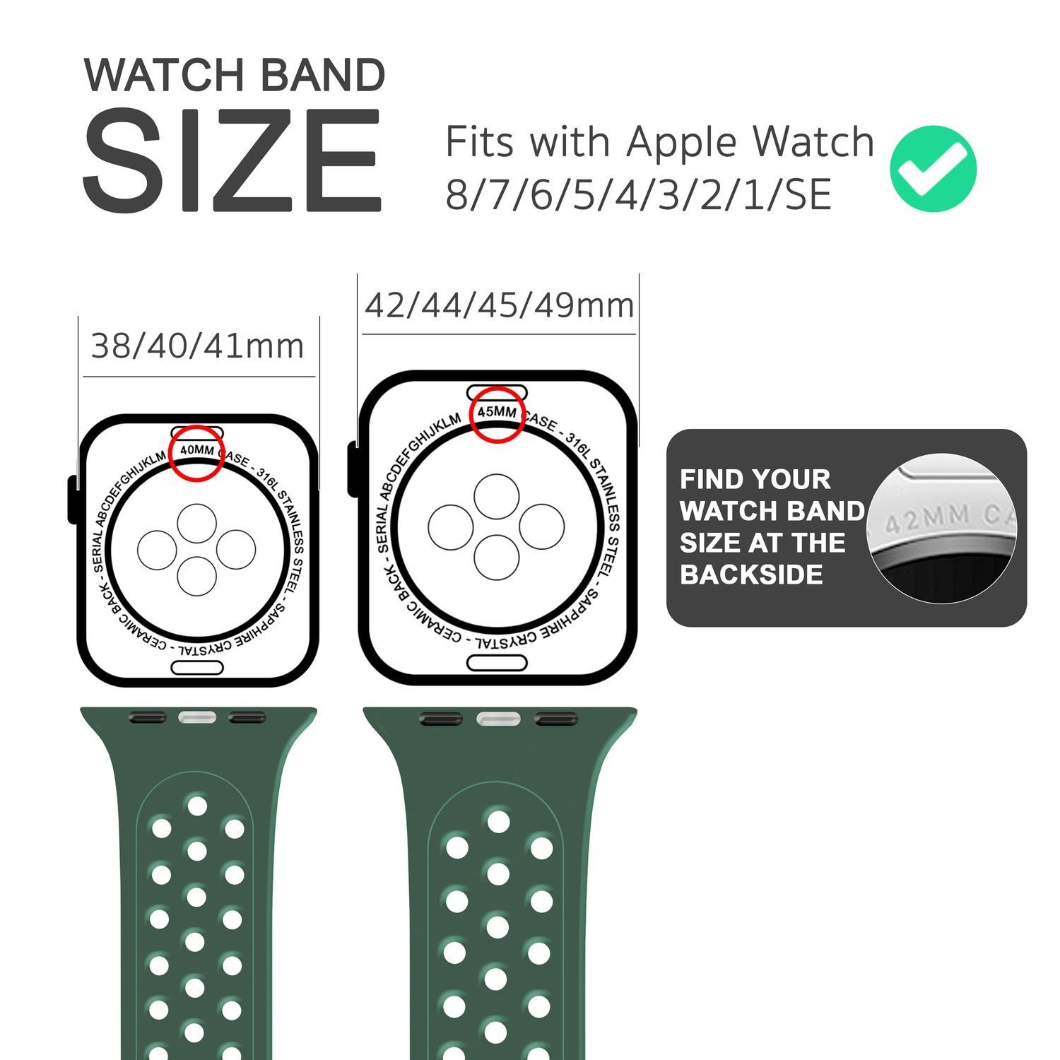 Nalia Smartwatch-Armband für Silikon Watch Apple Ersatzband Gelochtes Sport Grün Atmungsaktiv / / Uhr 38mm/40mm/41mm, Fitness