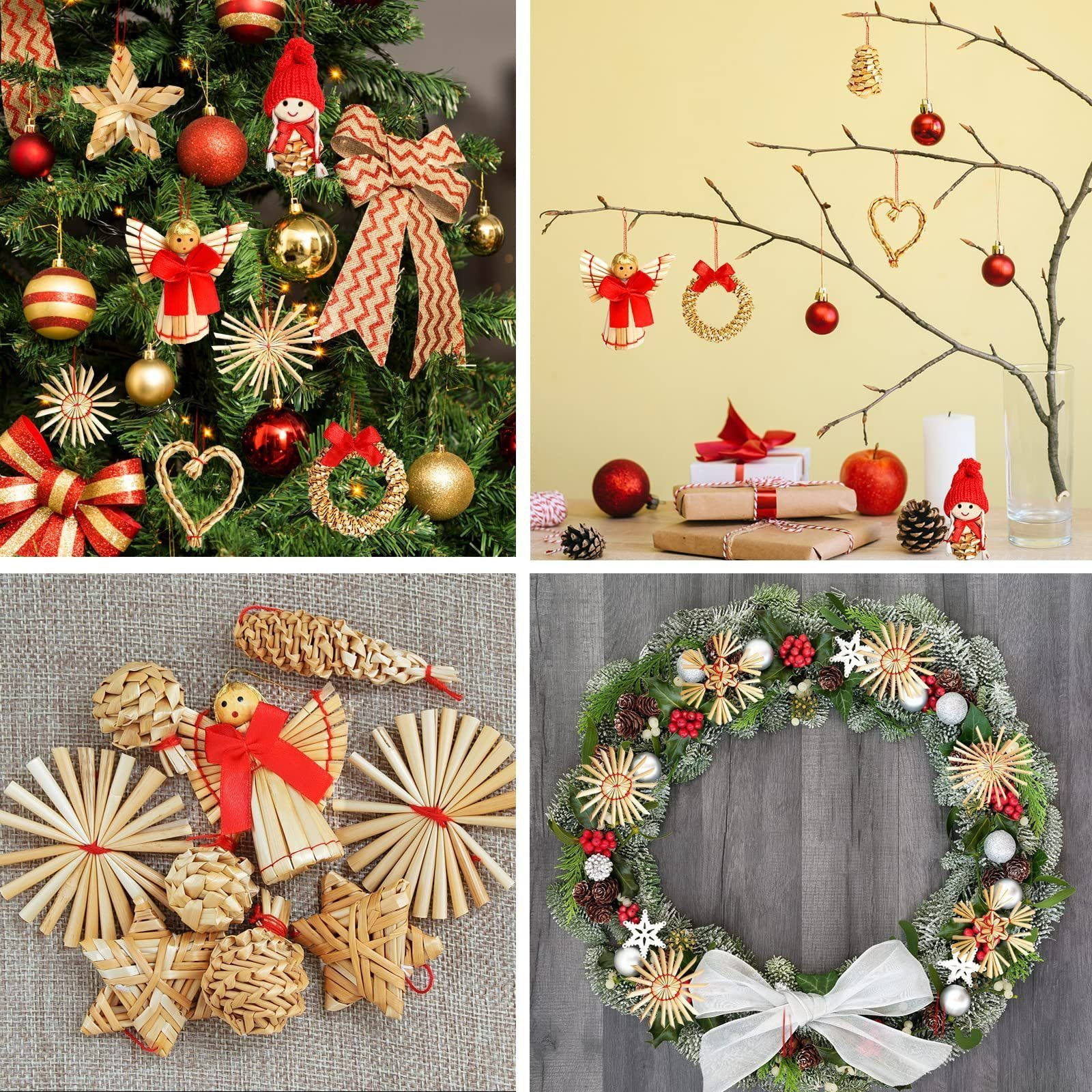 Geschenk TAN.TOMI Deko Bastel-Set Natürlicher Natur 54-tlg, Christbaumschmuck Christbaumschmuck Strohsterne Strohschmuck Christbaumanhänger Umweltschutz,handgefertigt handgefertigte Weizenstroh Fenster