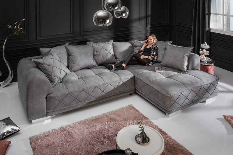 riess-ambiente Ecksofa DECADENCIA 320cm silbergrau, Einzelartikel 1 Teile, Wohnzimmer · Samt · XXL · L-Form · Couch inkl. Kissen · Modern Design