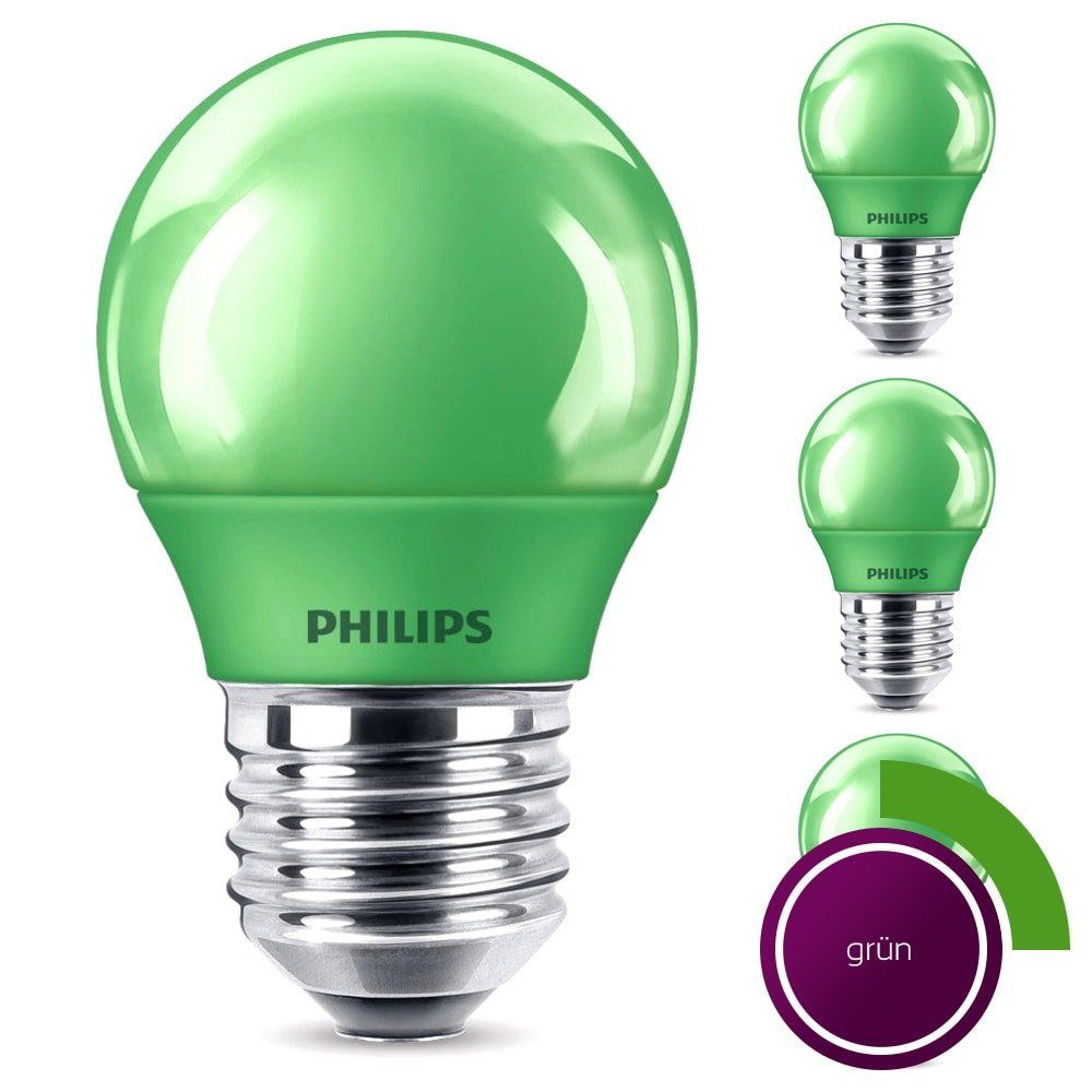 Philips LED-Leuchtmittel LED Lampe, E27 Tropfenform P45, grün, nicht dimmba, n.v, warmweiss