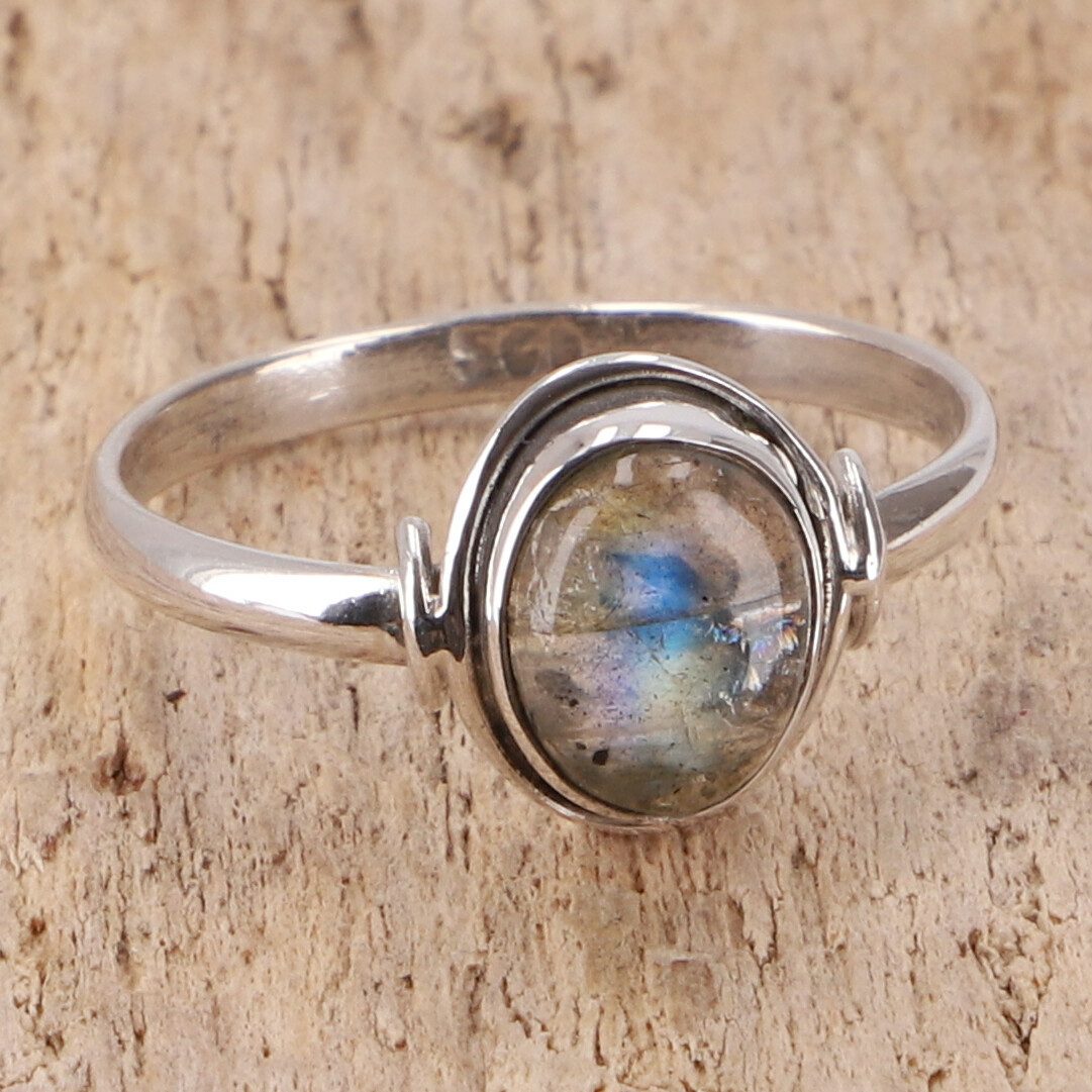 Guru-Shop Silberring Boho Silberring, filigraner Edelsteinring -..