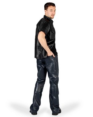 Fetish-Design Kurzarmhemd Lederhemd California Schwarz Echtes Nappa Leder Herren Hemd kurzer Arm