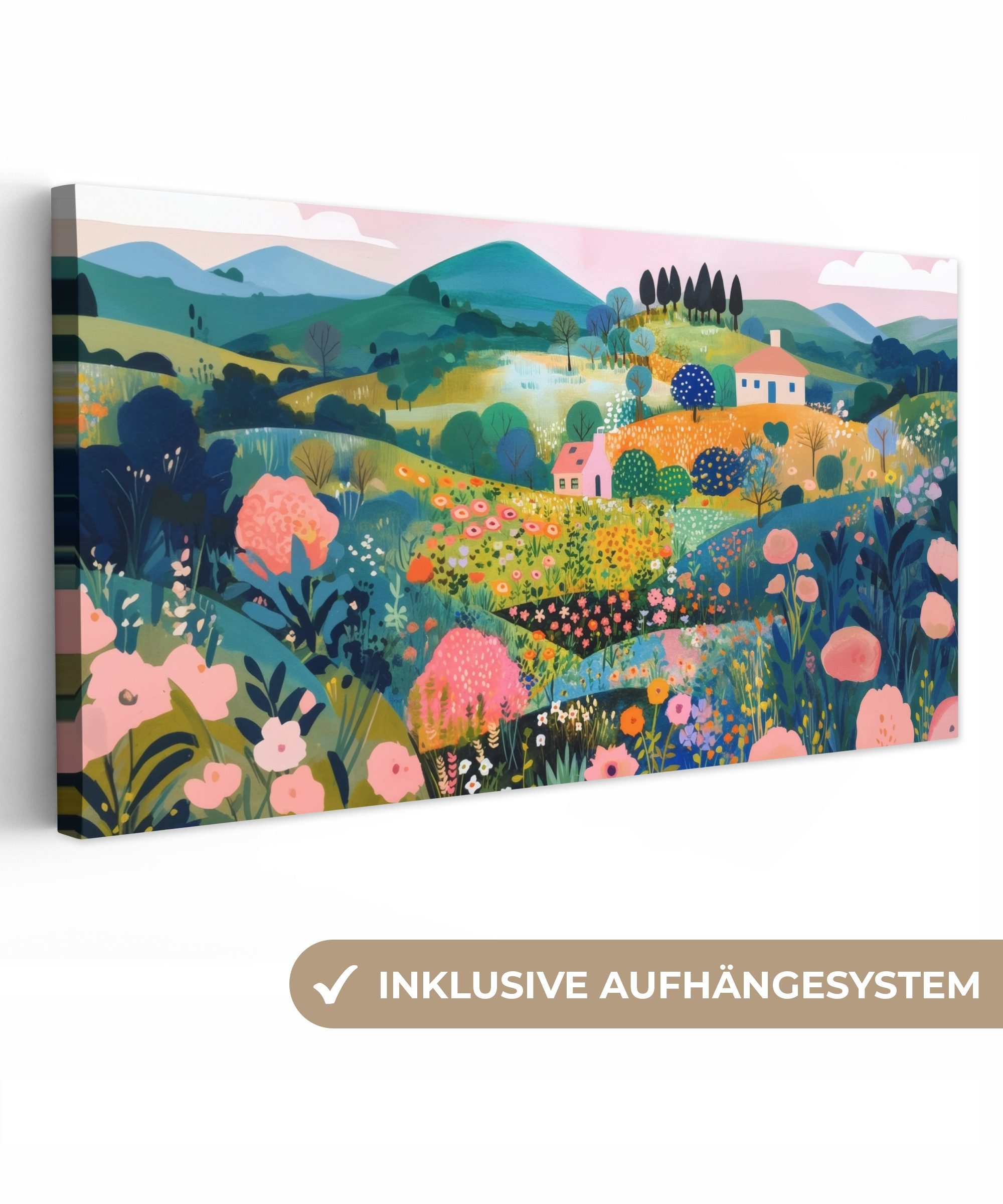 OneMillionCanvasses® Leinwandbild Panorama Hügellandschaft - Fantasievoll - Farbkontraste, Fotodruck (1 St), Wandbild, Deko Schlafzimmer Wohnzimmer Flur 40x20 cm