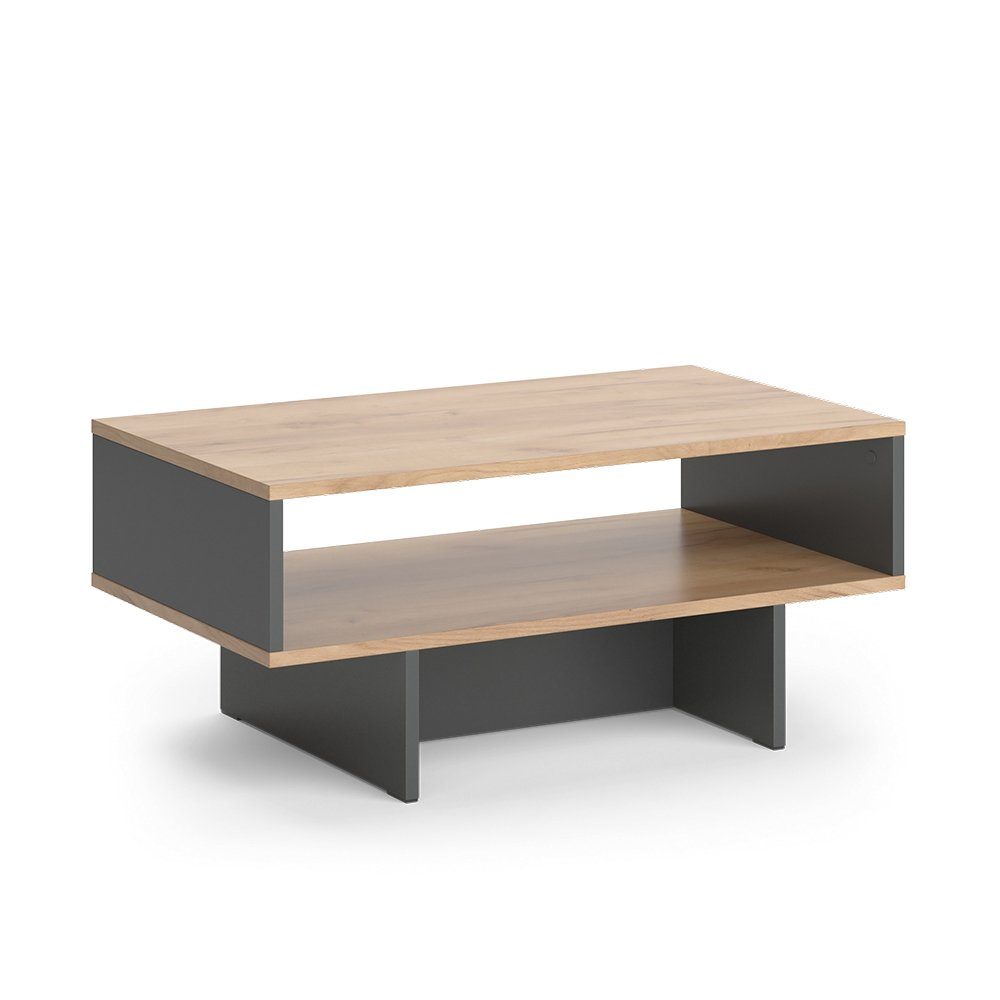 Vicco Couchtisch Josef, Anthrazit/Goldkraft Eiche, 80 x 46,2 cm mit 1 Regal günstig online kaufen