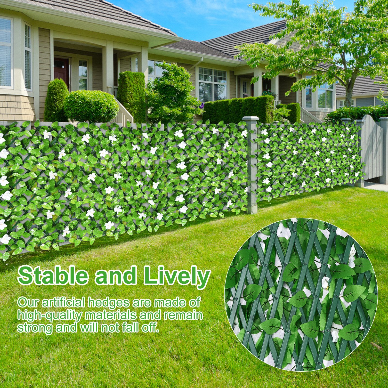 BlingBin Gartenzaun Ausziehbare Künstliche Blumenzaun, Max. 200 cm Efeu-Zaun-Sichtschutz, (4er Set, 4-St., Maße im ungestreckten Zustand: 20 x 40 cm), Erweiterb – Bild 4 von 5