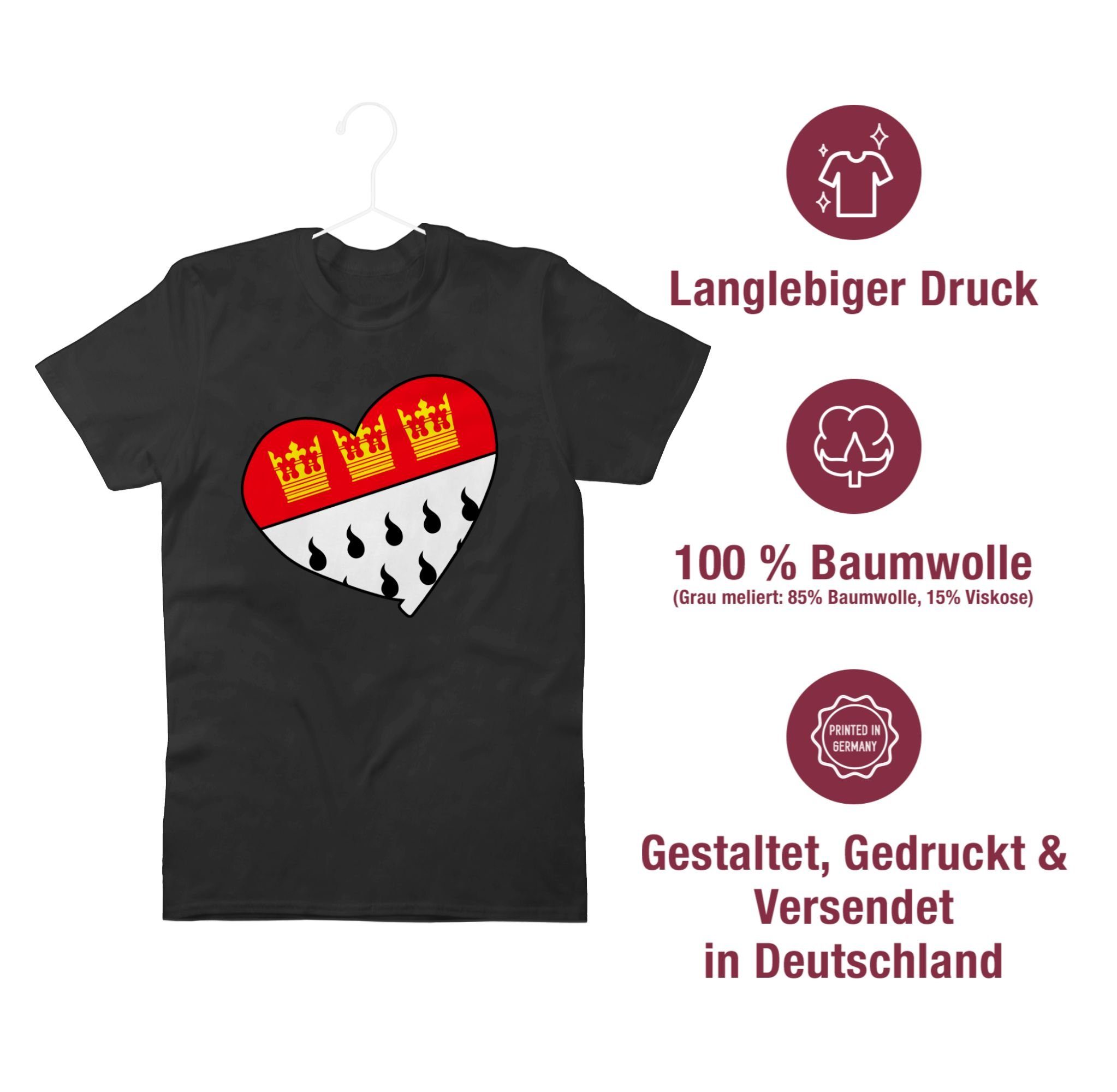 T-Shirt Karneval Wappen Shirtracer Herz 2 Köln & Fasching Schwarz