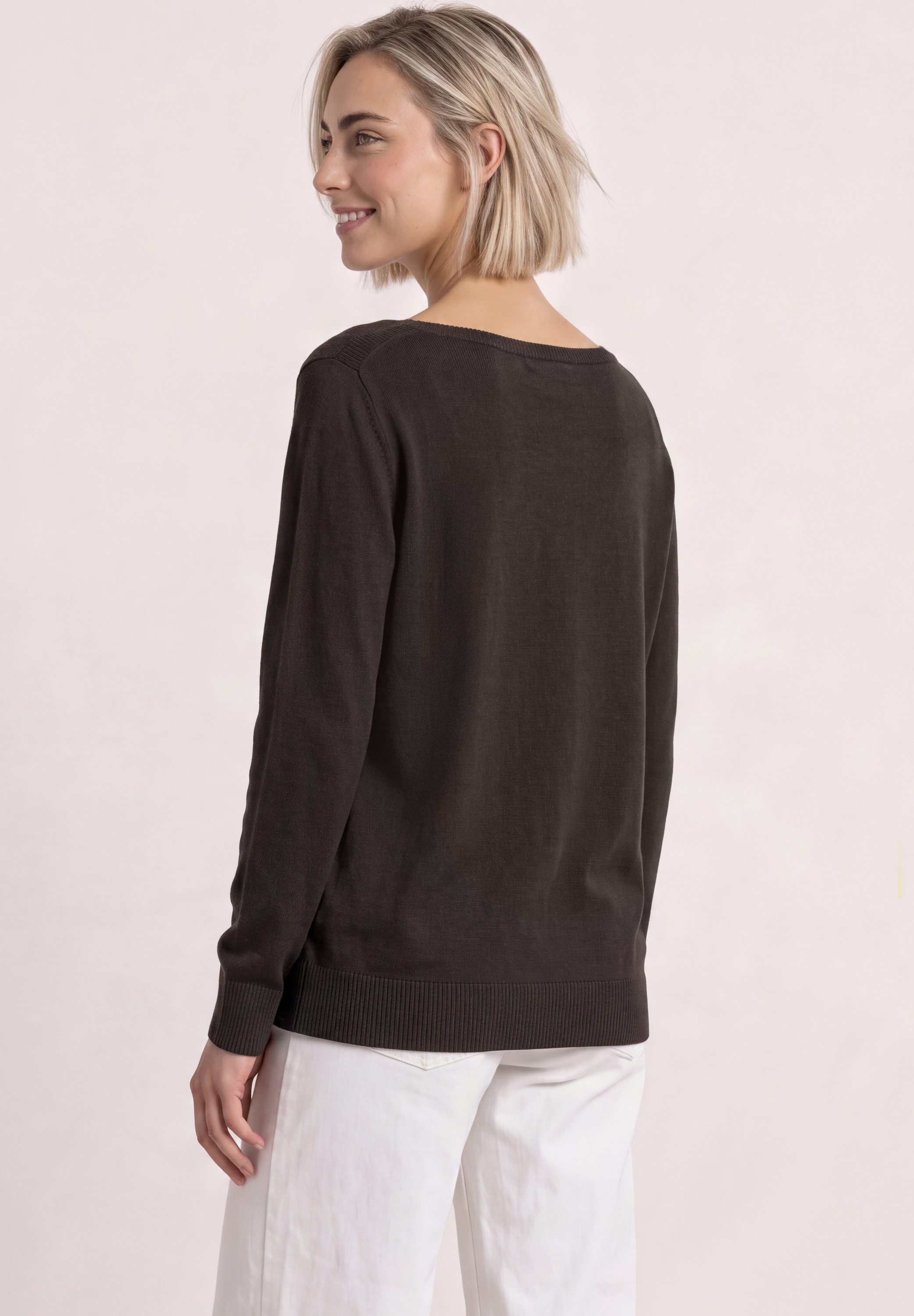 STREET ONE Strickpullover Feinstrick mit U-Boot-Ausschnitt / Viskose