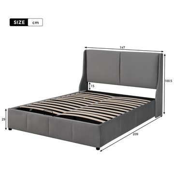 WISHDOR Polsterbett Doppelbett Stauraumbett (140 x 200,grau mit Lattenrost ohne Matratze), Gemütlich Schlafen, Angenehm zu berühren