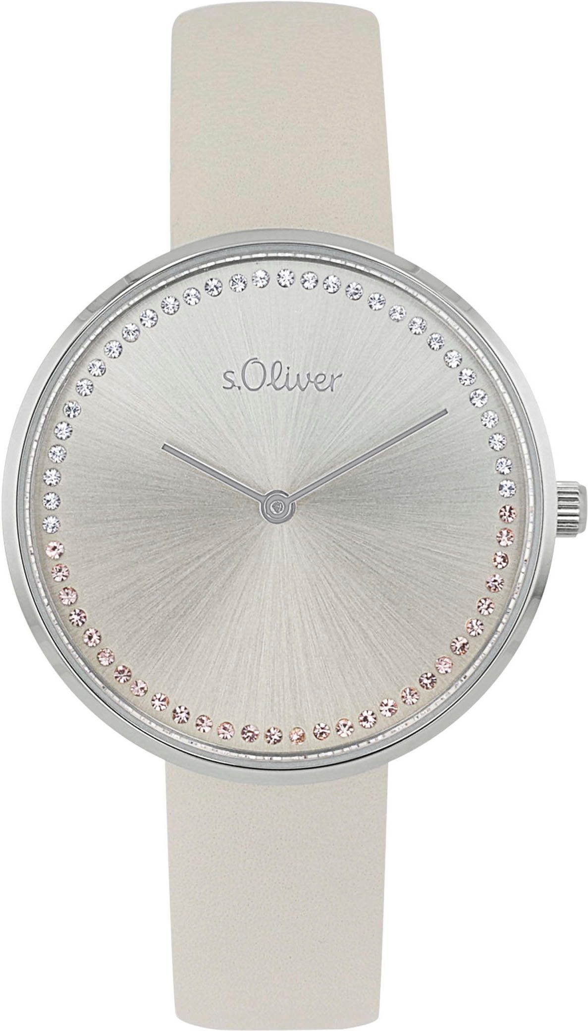 s.Oliver Quarzuhr 2039508, Armbanduhr, Damenuhr, Lederarmband, analog, Zirkonia (synth)