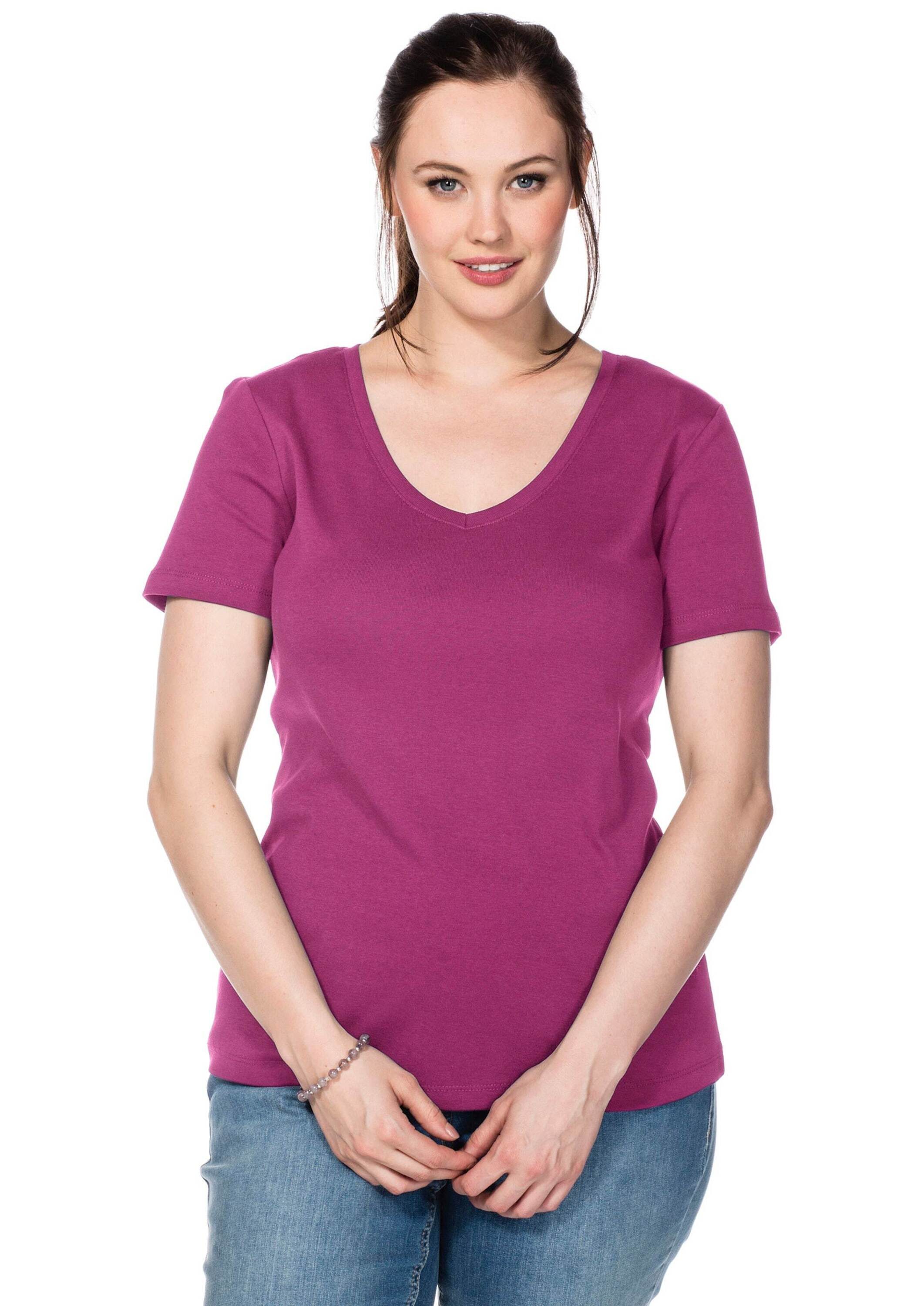 Sheego T-Shirt T-Shirt Kurzarm aus fein gerippter Qualität