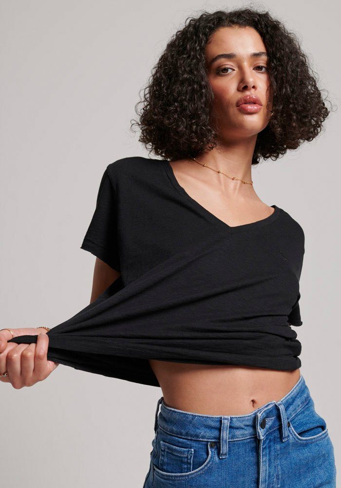 Superdry V-Shirt STUDIOS SLUB EMB VEE TEE strukturiertes T-Shirt mit V-Auss günstig online kaufen