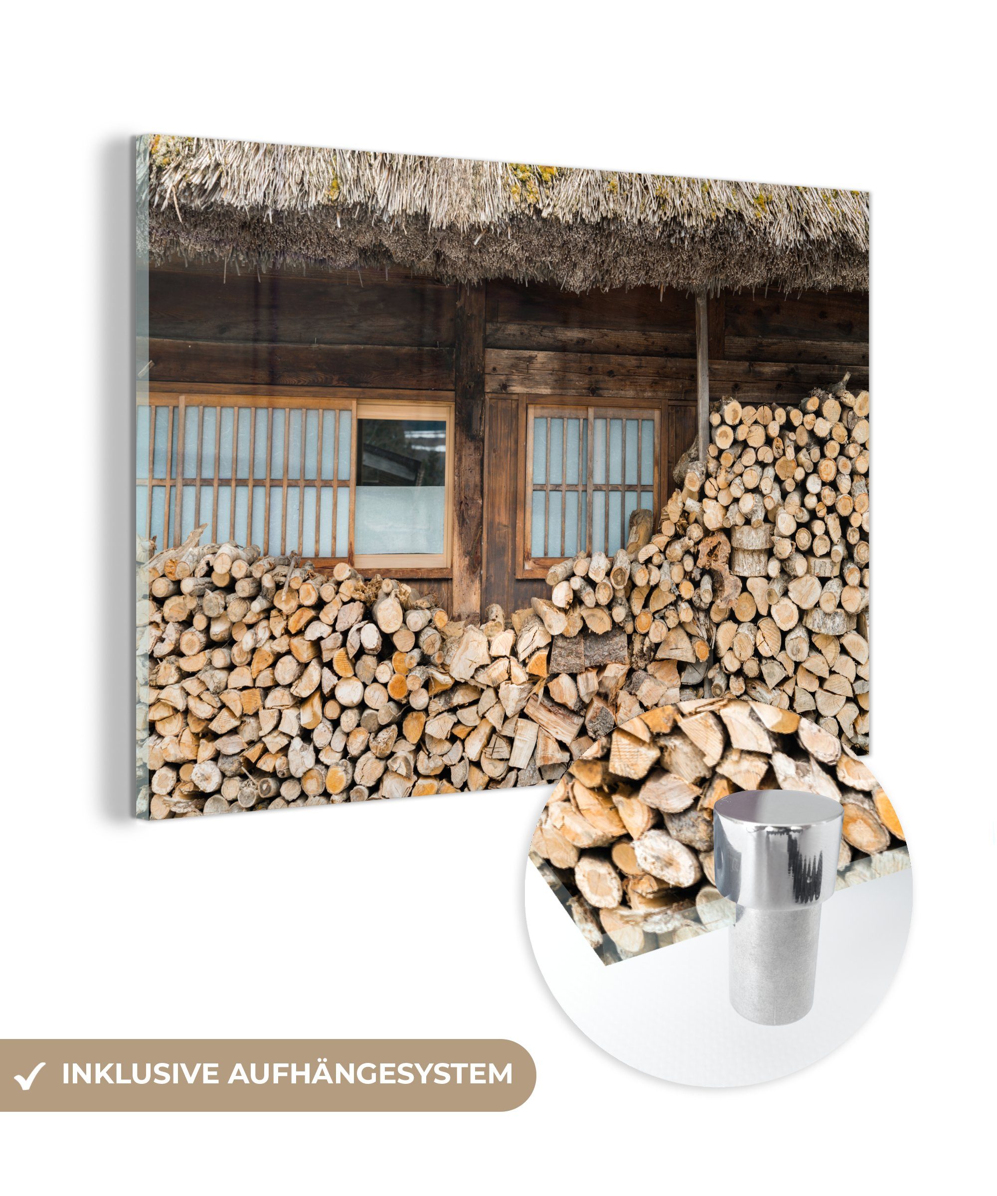 MuchoWow Acrylglasbild Brennholz für ein Haus, (1 St), Acrylglasbilder Wohnzimmer & Schlafzimmer