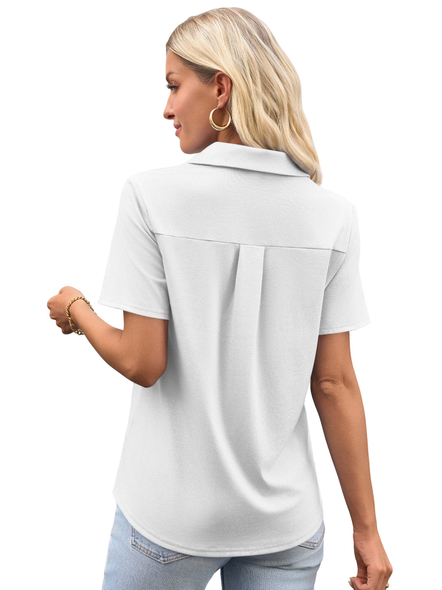 Imily Bela T-Shirt Damen Poloshirts mit V-Ausschnitt (Packung, 1-tlg., 1per-Pack) einfarbig