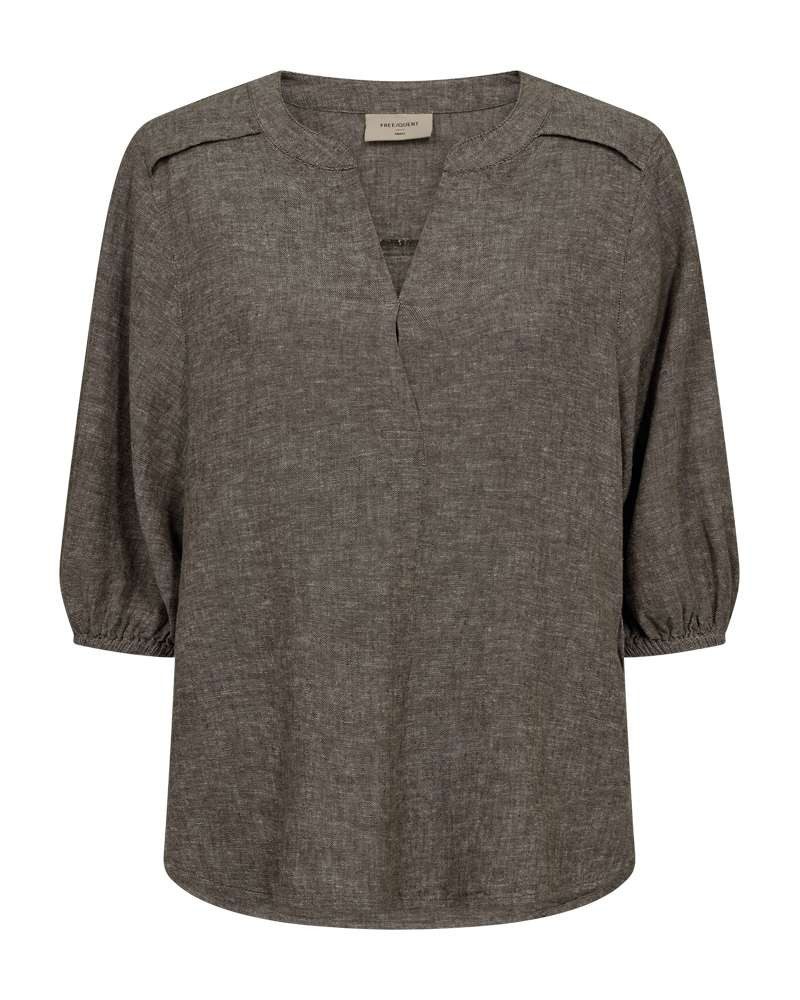 FREEQUENT Schlupfbluse FQLAVA-BLOUSE melierte Sommerbluse mit Leinen