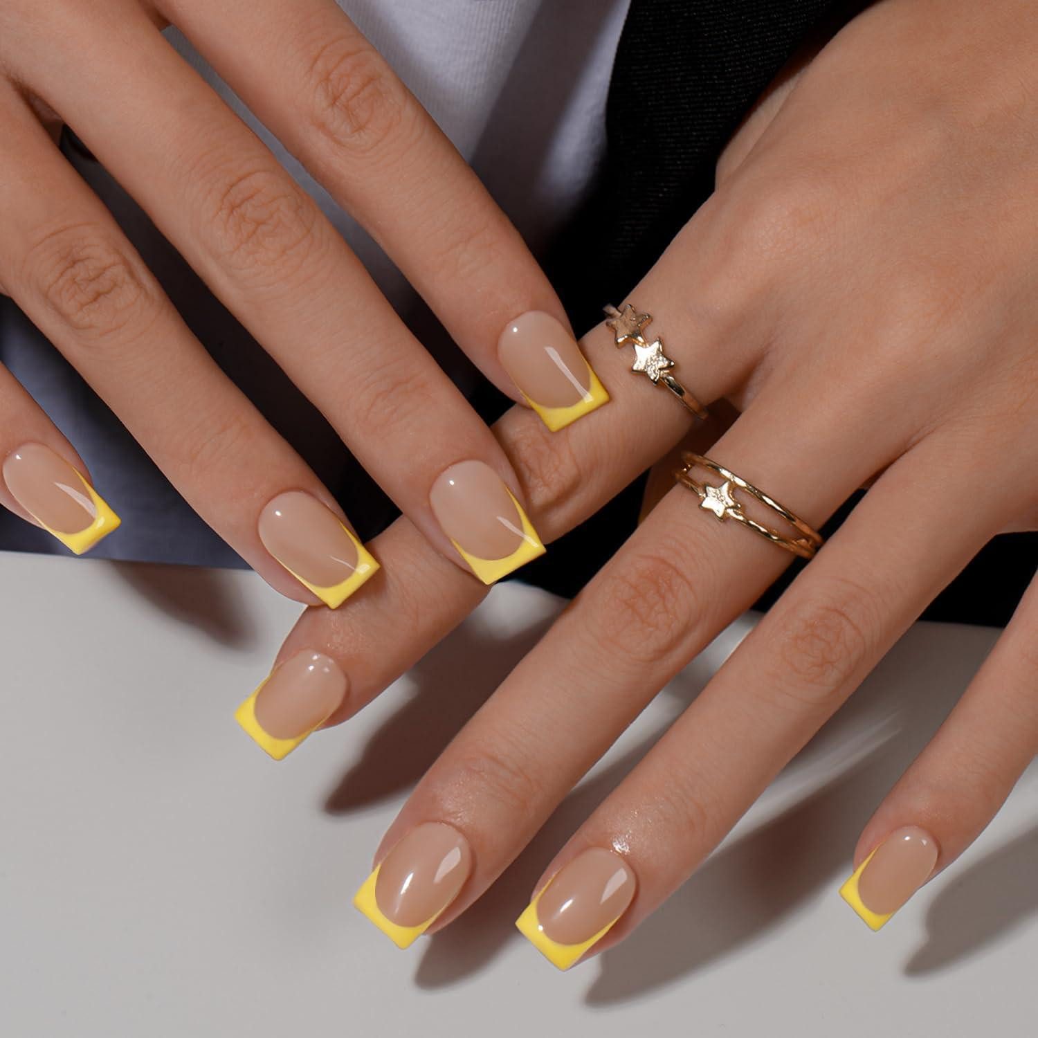 LuxusKollektion Kunstfingernägel Künstliche Nägel Kurz Quadratisch French Tip 30 Stück Gelb