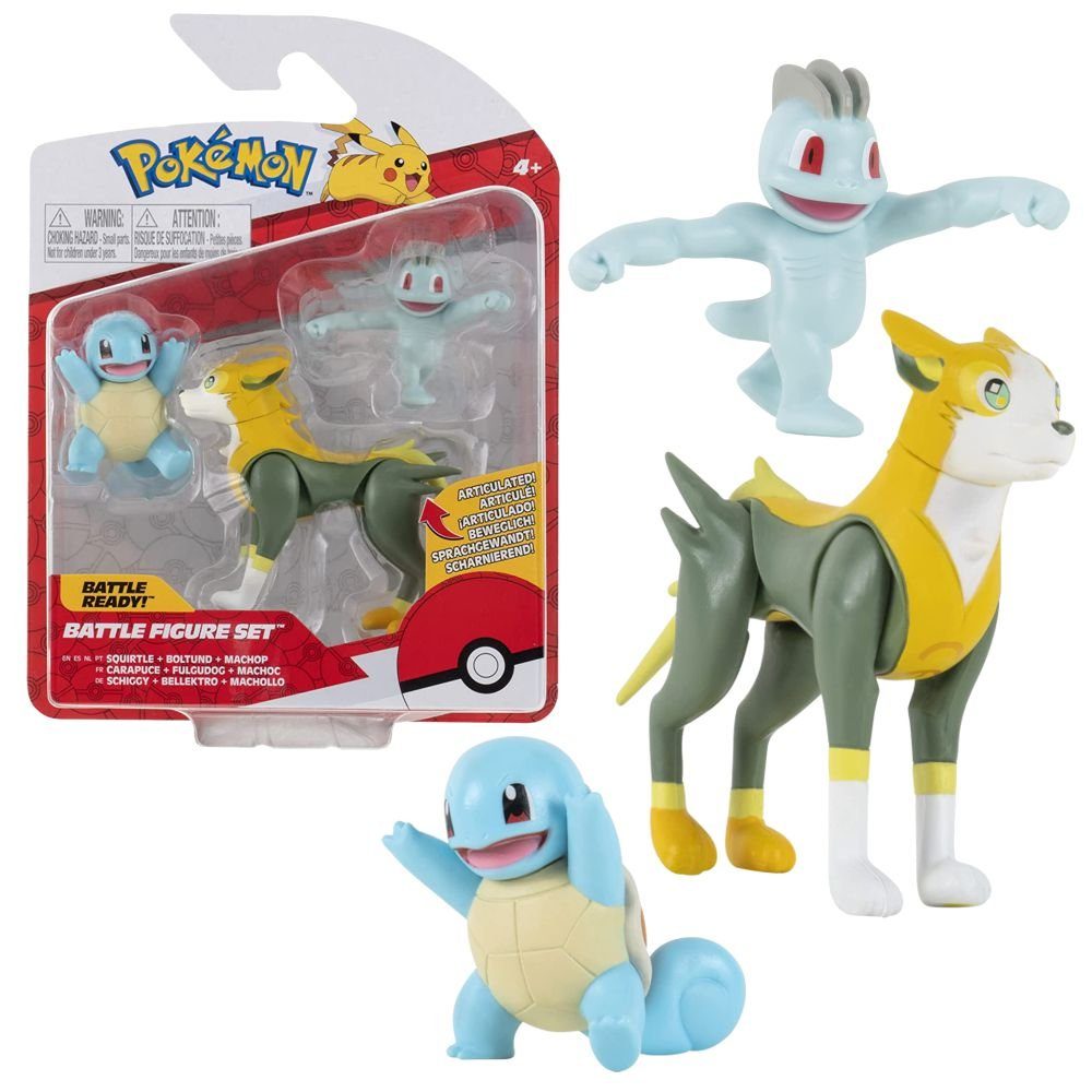 POKÉMON Spielfigur Battle Figuren 3er Set Pokemon Action Spielfiguren zum Sammeln Schiggy. Bellektro & Machollo