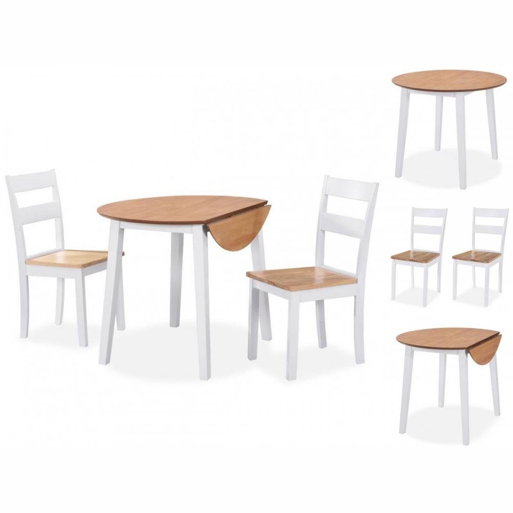 MDF Weiß Sitzgruppe 3-tlg Esszimmer Gummibaumholz Esstisch und Essgruppe vidaXL Stühle