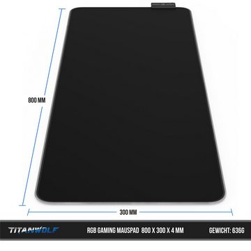 Titanwolf Gaming Mauspad (1-St), RGB Mousepad XL, 800 x 300 mm, verbessert Präzision & Geschwindigkeit