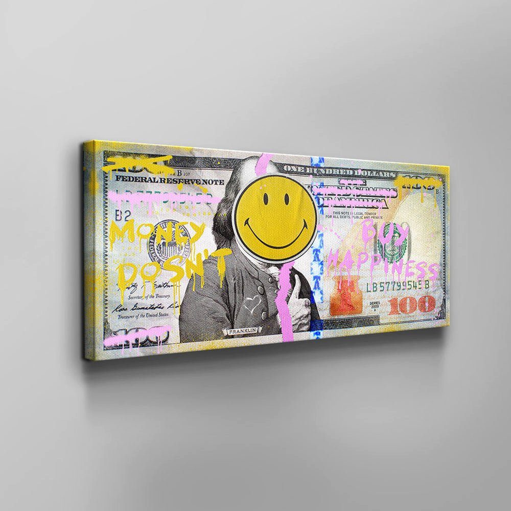 Pop DOTCOMCANVAS® Art Leinwandbild Happiness Money doesn't Premium Leinwandbild, - Rahmen buy weißer