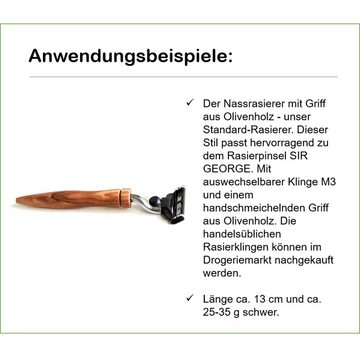 Olivenholz-erleben Nassrasierer Nassrasierer „ZUGSPITZE“ mit Olivenholzgriff M3, 2-tlg., mit Olivenholzgriff und scharfer Klinge