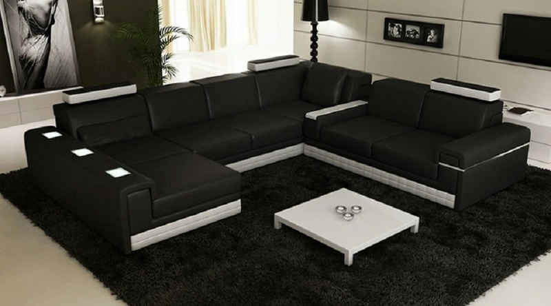 JVmoebel Ecksofa Ledersofa Couch Sofa Ecksofa Eck Design Modern Sofa Beleuchtet, Weißes U-Form Sofa mit Beleuchtung
