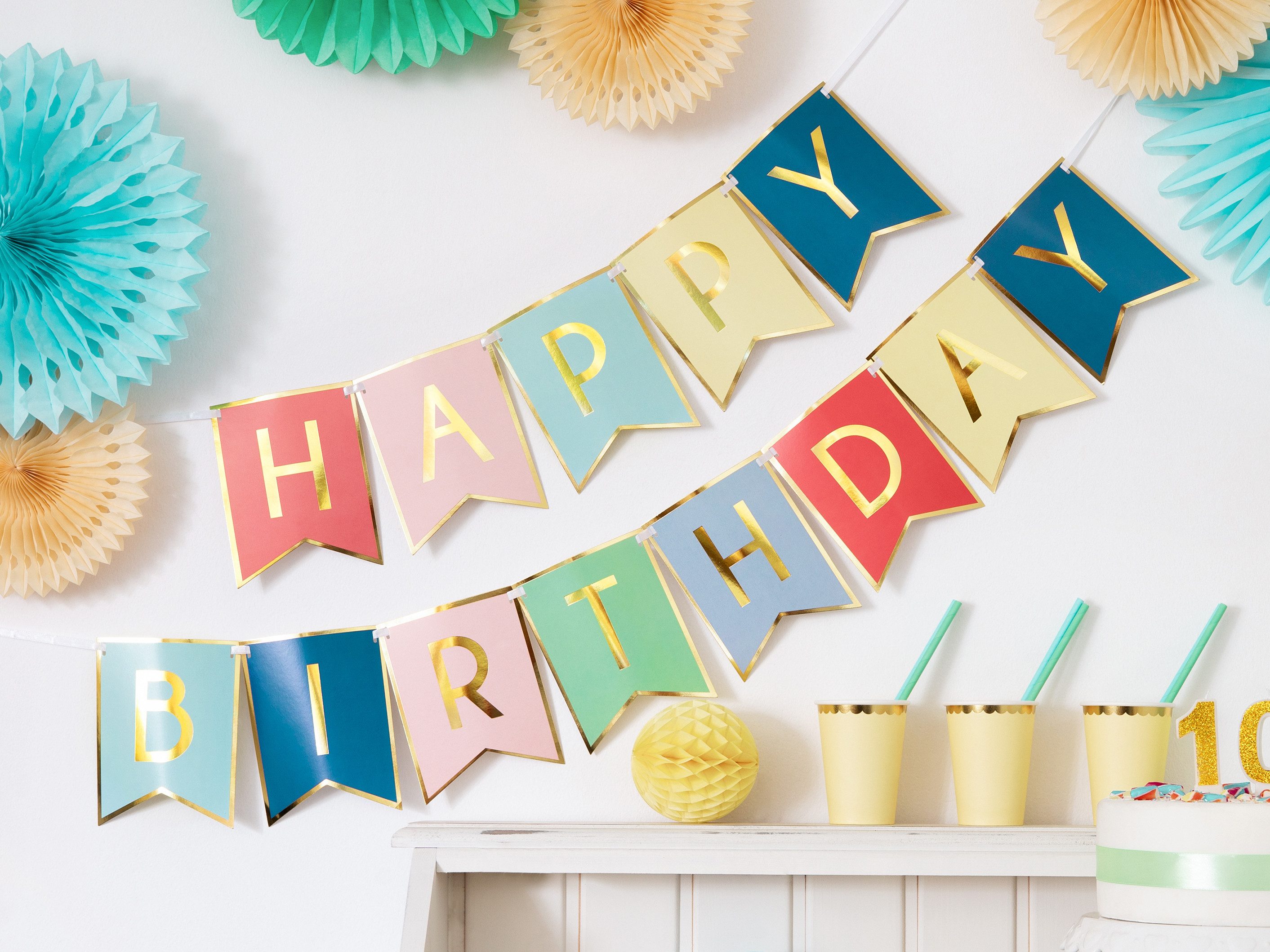 partydeco Hängedekoration Banner 'Happy Birthday' bunt, 15x175cm