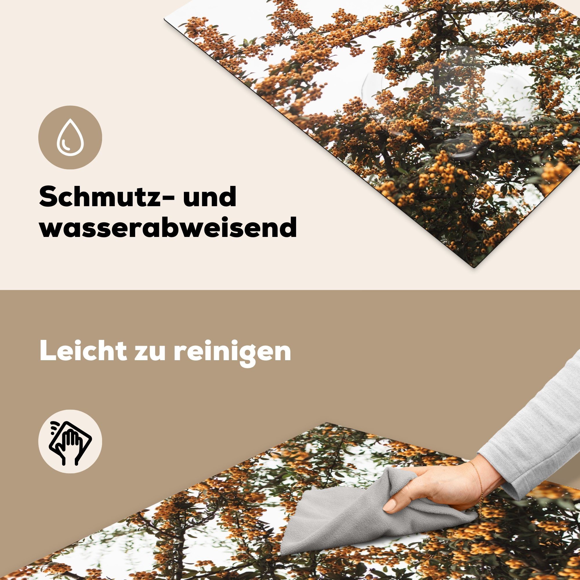Blumen für küche, (1 Induktionskochfeld Äste Schutz Natur, 81x52 tlg), - Herdblende-/Abdeckplatte MuchoWow cm, die Vinyl, Ceranfeldabdeckung -
