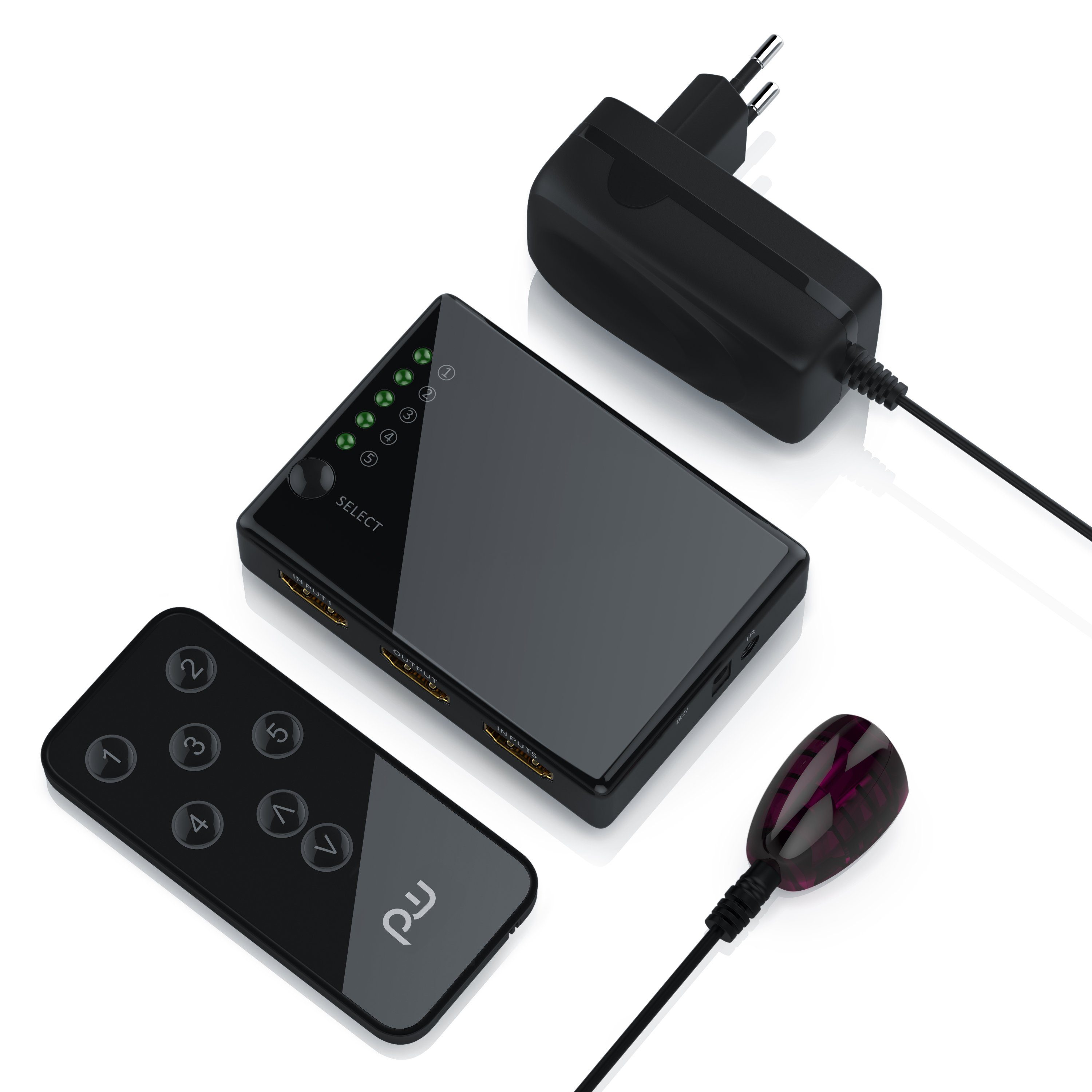 HDMI / Primewire Audio Matrix-Switch, / Video Verteiler UHD ARC 4K, Switch 5-Port Fernbedienung, 3D, mit CEC,