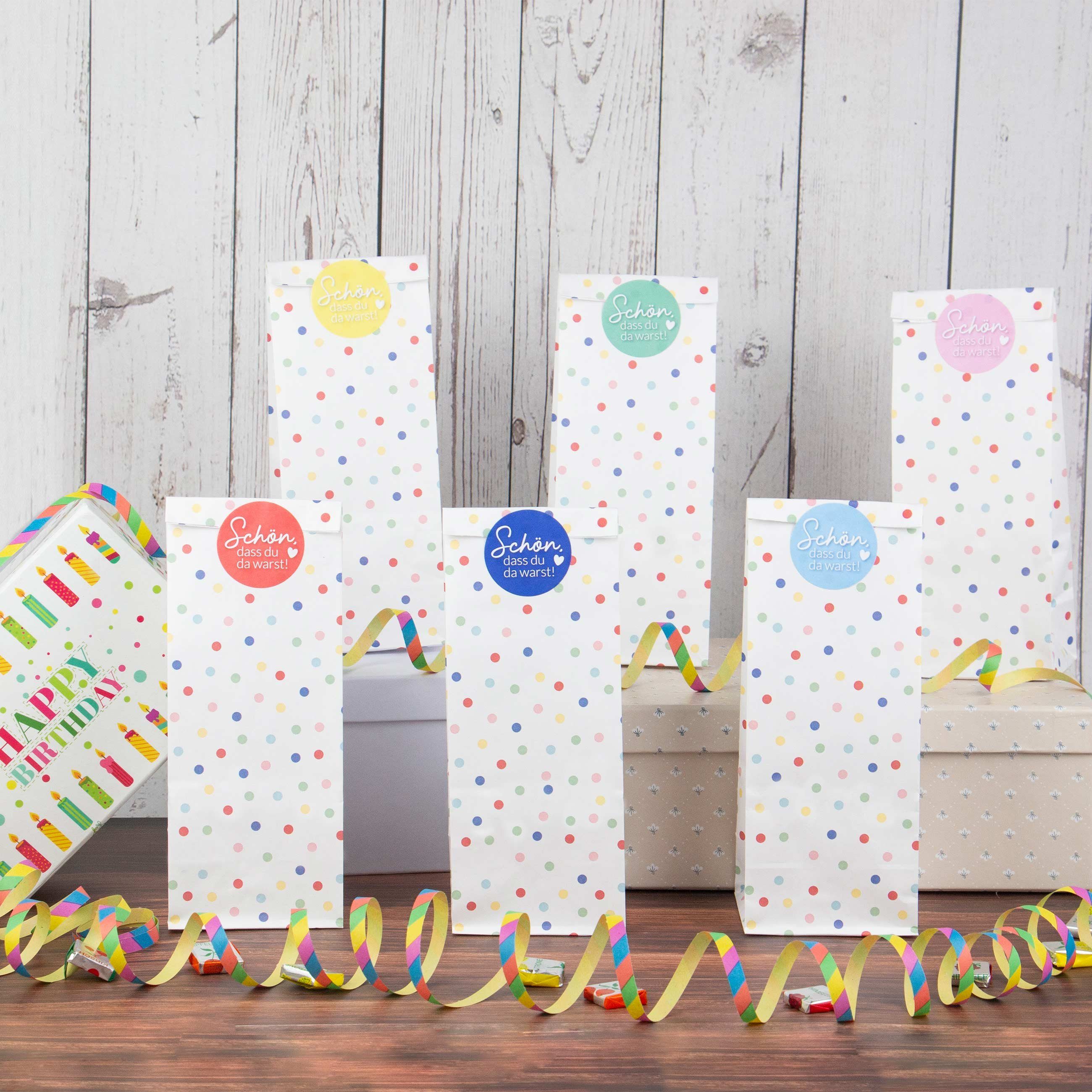 PAPIERDRACHEN Geschenkpapier Partytüten Set - Geburtstag 24 Geschenktüten mit zum Stickern