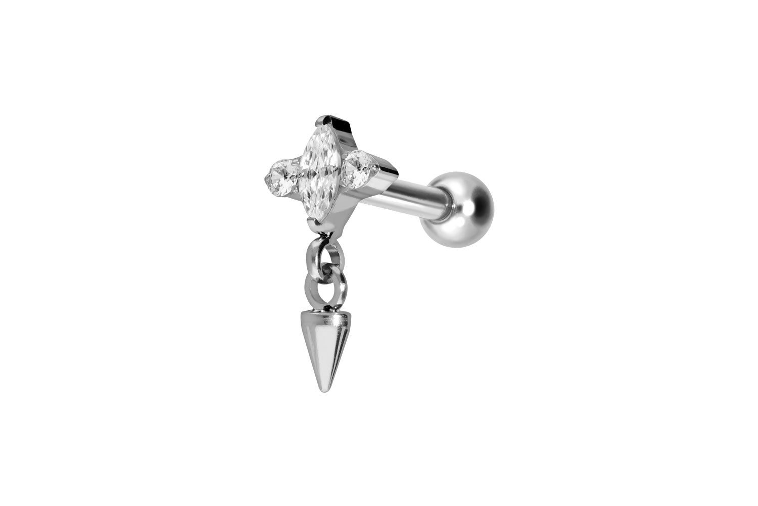 Piercing-Set Titan Ohrpiercing mit Innengewinde EINGEFASSTE KRISTALLE + SPITZE