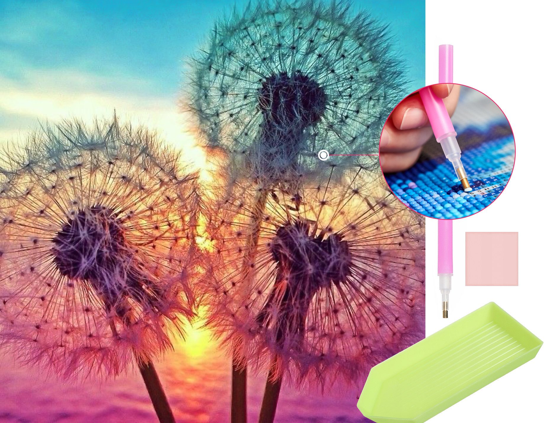 MALATEC Раскрась по номерам Diamond Painting Pusteblume - Kreatives Раскрась по номерам (Komplett Set), Funkelnde Diamanten, einfache Handhabung