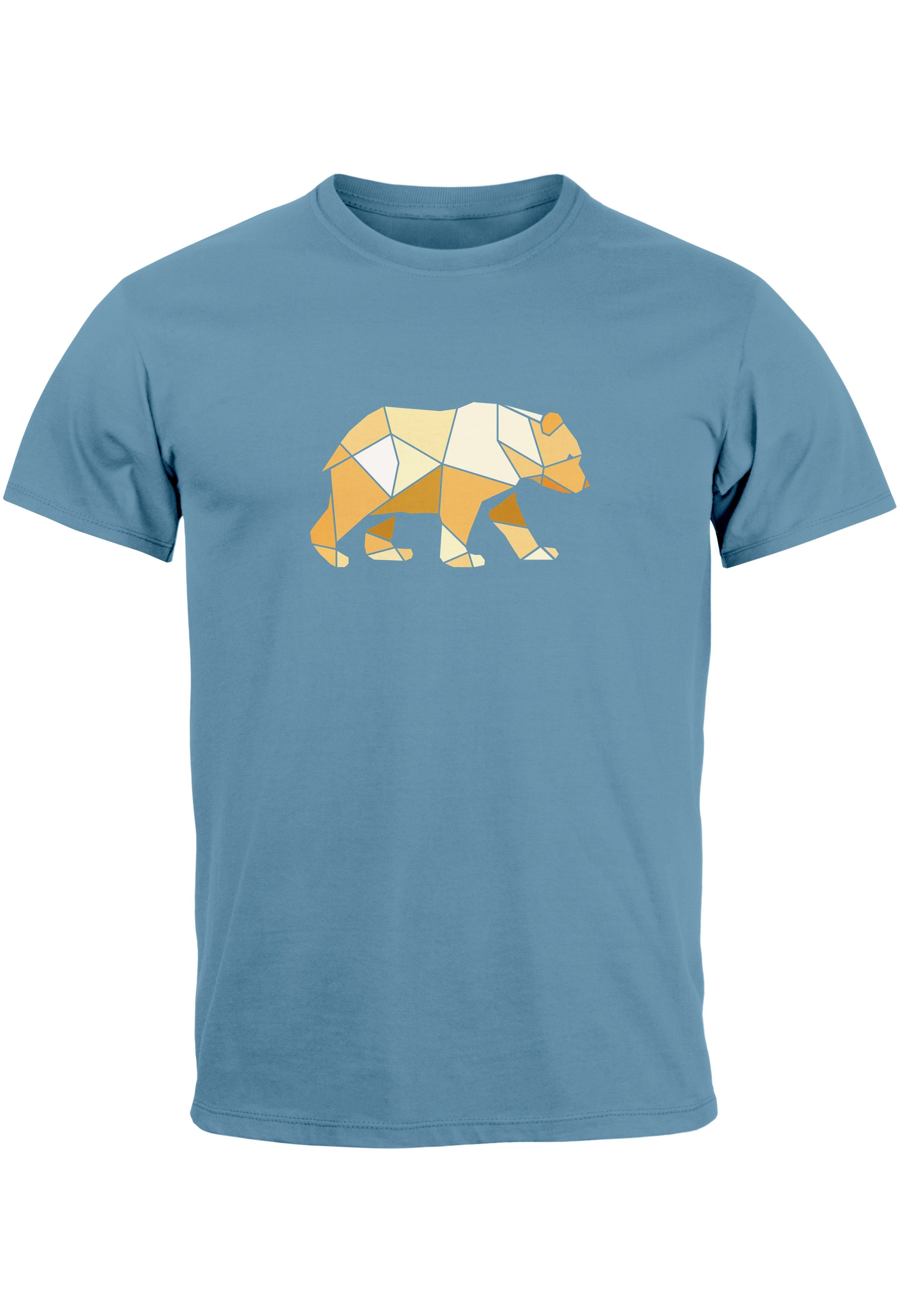 Neverless Print-Shirt Herren T-Shirt Bär Aufdruck Grafik Outdoor Polygon Motive Printshirt N mit Print stone blue